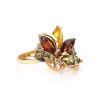 Multicolor Amber Ring In Gold-Plated Silver With Crystals The Verbena, Ring Size: 12 / 21.5, image 