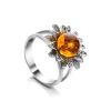 Bold Silver Ring With Cognac Amber The Aster, Ring Size: 11.5 / 21, image 