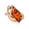 Bold Gold-Plated Ring With Cognac Amber The Illusion, Ring Size: 12 / 21.5, image 