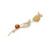 Cute Gold Plated Floral Brooch With Amber And Crystals The Beoluna, image 