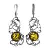 Dazzling Silver Drop Earrings With Green Amber The Tivoli, image 