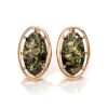 Oval Gold-Plated Earrings With Green Amber The Elegy, image 