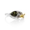 Cocktail Amber Ring In Sterling Silver The Bee, Ring Size: 9 / 19, image 