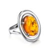 Oval Silver Ring With Cognac Amber The Sonnet, Ring Size: 9 / 19, image 