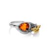 Sterling Silver Ring With Cognac Amber The Bee, Ring Size: 9.5 / 19.5, image 