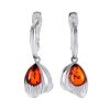 Adorable Silver Drop Earrings With Cognac Amber The Bee, image 