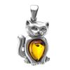 Silver Cat Pendant With Cognac Amber, image 