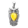 Sterling Silver Owl Pendant With Honey Amber, image 