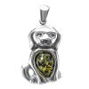 Silver Puppy Pendant With Green Amber, image 