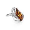 Bold Silver Ring With Cognac Amber The Illusion, Ring Size: 13 / 22, image 