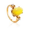 Honey Amber Ring In Gold-Plated Silver With Crystals The Nostalgia, Ring Size: 12 / 21.5, image 