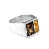 Sterling Silver Signet Ring With Multicolor Amber The London, Ring Size: / 22.5, image 