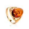 Gold-Plated Ring With Cognac Amber Stone The Carmen, Ring Size: 11 / 20.5, image 