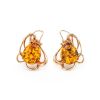 Floral Gold-Plated Earrings With Cognac Amber The Daisy, image 