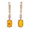 Bold Gold-Plated Drop Earrings With Cognac Amber With Crystals The Nostalgia, image 