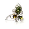 Sterling Silver Ring With Green Amber And Crystals The Edelweiss, Ring Size: 12 / 21.5, image 