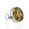 Stylish Silver Adjustable Ring With Green Amber The Glow, Ring Size: Adjustable, image 