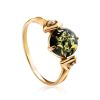 Green Amber Ring In Gold-Plated Silver With Crystals The Sambia, Ring Size: 11.5 / 21, image 