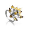 Luminous Amber Ring In Sterling Silver The Dahlia, Ring Size: 7 / 17.5, image 