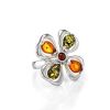 Adjustable Amber Ring In Sterling Silver The Shamrock, Ring Size: Adjustable, image 