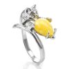 Cute And Fabulous Sterling Silver Ring With Honey Amber The Cats, Ring Size: 9.5 / 19.5, image 