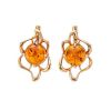 Bright Gold-Plated Earrings With Cognac Amber The Daisy, image 