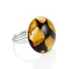 Honey Amber Open Ring With Dark Polymer The Dalmatian, Ring Size: Adjustable, image 