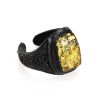 Leather Open Ring With Green Amber The Nefertiti, Ring Size: Adjustable, image 
