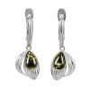 Bright Silver Drop Earrings With Green Amber The Bee, image 