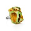 Open Ring With Honey Amber And Green Polymer The Dalmatian, Ring Size: Adjustable, image 