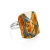 Multicolor Adjustable Ring With Honey Amber And Jewelry Polymer The Dalmatian, Ring Size: Adjustable, image 