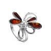 Stylish Sterling Silver Ring With Cognac Amber The Dragonfly, Ring Size: 8.5 / 18.5, image 
