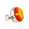 Round Amber Ring In Sterling Silver The Glow, Ring Size: Adjustable, image 