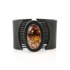 Black Leather Bracelet With Green Amber The Amazon, image 
