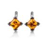 Square Silver Earrings With Cognac Amber The Artemis, image 