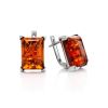 Silver Earrings With Square Cognac Amber Stone The Rectangle, image 