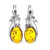 Cognac Amber Earrings In Sterling Silver With Crystals The Swan, image 