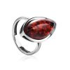 Glossy Sterling Silver Ring With Bright Cognac Amber The Amaranth, Ring Size: 6 / 16.5, image 