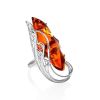 Adjustable Amber Ring In Sterling Silver The Dew, Ring Size: Adjustable, image 