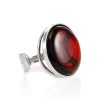 Bright Cherry Amber Ring In Sterling Silver The Glow, Ring Size: Adjustable, image 