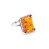 Silver Ring With Cognac Amber Stone The Rectangle​, Ring Size: 13 / 22, image 