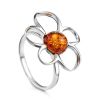 Sterling Silver Ring With Luminous Cognac Amber The Daisy, Ring Size: 13 / 22, image 