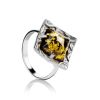Geometric Silver Ring With Bright Green Amber The Hermitage, Ring Size: Adjustable, image 