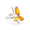 Bold Cognac Amber Ring In Silver The Pegasus, Ring Size: 9.5 / 19.5, image 