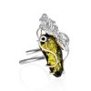 Bold Green Amber Handcrafted Cocktail Ring In Silver The Dew, Ring Size: Adjustable, image 