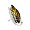 Handcrafted Silver Cocktail Ring With Green Amber Stone The Dew, Ring Size: Adjustable, image 