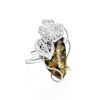 Gorgeous Silver Handcrafted Cocktail Ring With Green Amber The Dew, Ring Size: Adjustable, image 
