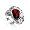 Bold Silver Adjustable Ring With Round Amber Center Stone The Venus, Ring Size: Adjustable, image 
