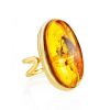 Amber With Inclusions Cocktail Ring In Gold Plated Silver The Clio, Ring Size: Adjustable, image 