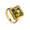 Square Amber Ring In Gold-Plated Silver The Aida, Ring Size: 11.5 / 21, image 